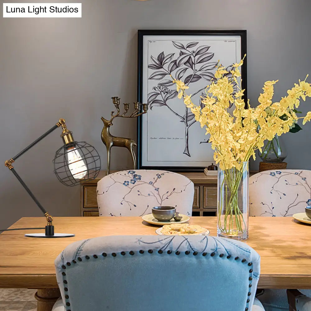 Wire Guard Coffee Shop Table Lamp - Metal 1 Head Light With Global Shade Black/Brass Finish
