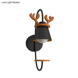 Wood Antler Design Nordic Cone Wall Light: 1-Bulb Black Iron Fixture