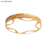 Wood Art Deco Led Flush Ceiling Light - Star Living Room Fixture In Beige