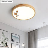 Wood Bedroom Led Circle Flush Mount Ceiling Light