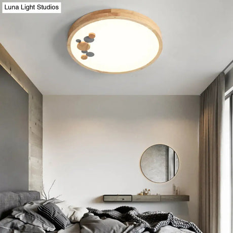 Wood Bedroom Led Circle Flush Mount Ceiling Light Grey / 10 Warm