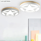 Wood Led Star Flush Mount Ceiling Light With Acrylic Shade For Boys Bedroom – Modern Style