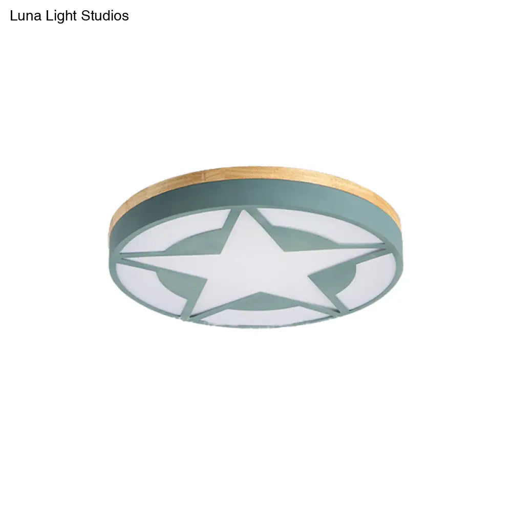 Wood Led Star Flush Mount Ceiling Light With Acrylic Shade For Boys Bedroom – Modern Style