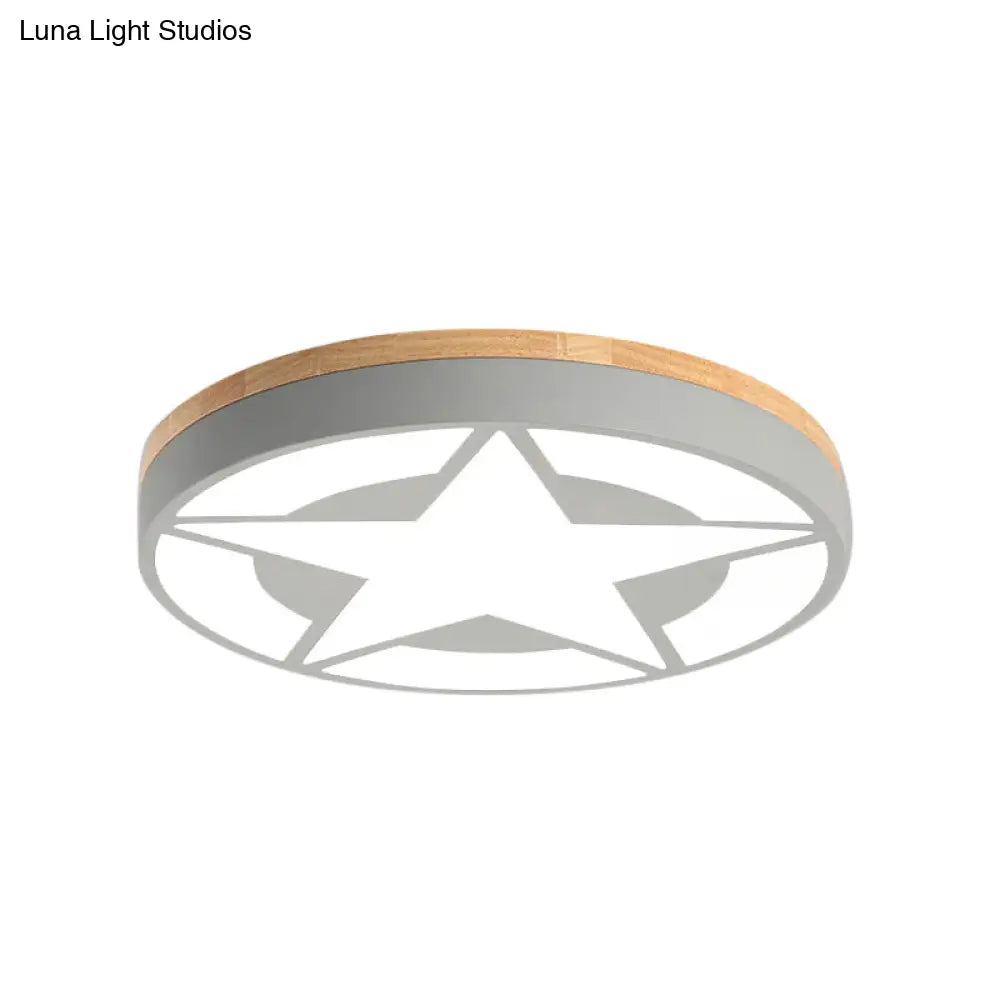 Wood Led Star Flush Mount Ceiling Light With Acrylic Shade For Boys Bedroom – Modern Style