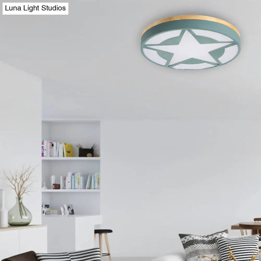Wood Led Star Flush Mount Ceiling Light With Acrylic Shade For Boys Bedroom – Modern Style