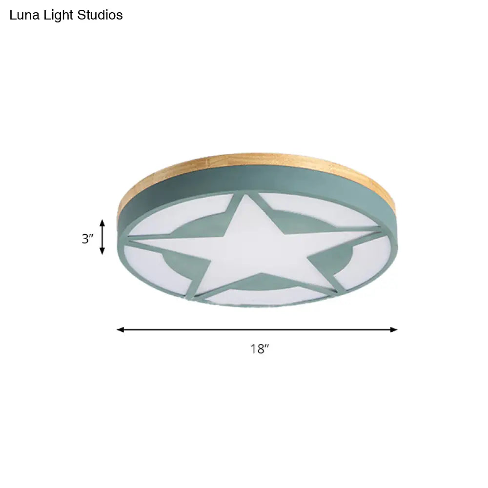 Wood Led Star Flush Mount Ceiling Light With Acrylic Shade For Boys Bedroom – Modern Style