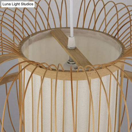 Wood Pendant Light: Bamboo Curved Drum Suspension Light Simplicity Design 1-Light Fixture
