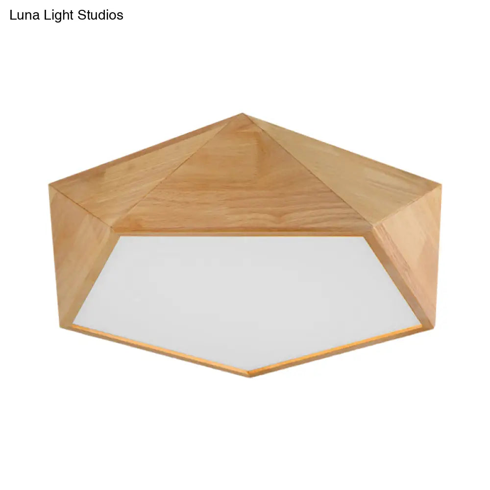 Wood Pentagon Led Flush Ceiling Light - Japanese Style Beige 16.5’/20.5’ Width