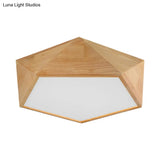 Wood Pentagon Led Flush Ceiling Light - Japanese Style Beige 16.5’/20.5’ Width