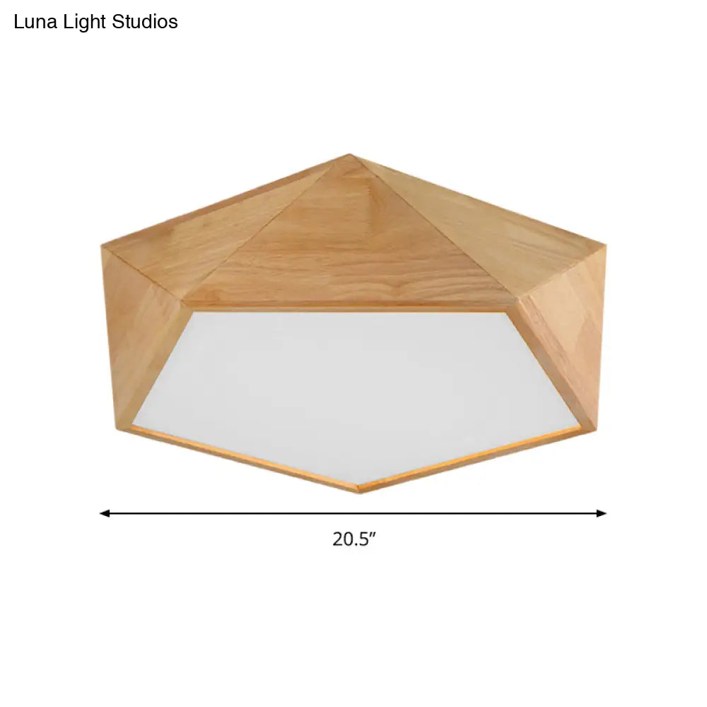 Wood Pentagon Led Flush Ceiling Light - Japanese Style Beige 16.5’/20.5’ Width