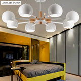 Wood Snowflake Hanging Lamp With Orb Shade - 8-Head Macaron Chandelier