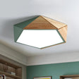 Wood Splicing 3D Pentangle Led Flush Mount Ceiling Lamp In Macaron Pink/Green Warm/White Light