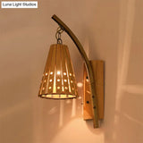 Wood Wall Lamp With Bamboo Cone Shade & Lodge Style Hollow Design - Perfect For Bedroom (Left/Right)