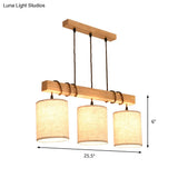Wooden 3-Head Fabric Island Pendant Light For Modern Dining Rooms