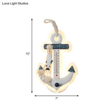Wooden Anchor Sconce Light: Led Blue-White Wall Mounted Lamp - Mediterranean Inspired Fixture