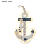 Wooden Anchor Sconce Light: Led Blue-White Wall Mounted Lamp - Mediterranean Inspired Fixture