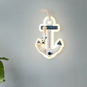 Wooden Anchor Sconce Light: Led Blue-White Wall Mounted Lamp - Mediterranean Inspired Fixture Blue