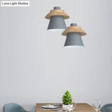 Wooden Asian Style Hanging Pendant Light For Stairways - Coolie Shade With Metal Accents