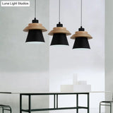 Wooden Asian Style Hanging Pendant Light For Stairways - Coolie Shade With Metal Accents