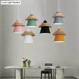 Wooden Asian Style Hanging Pendant Light For Stairways - Coolie Shade With Metal Accents