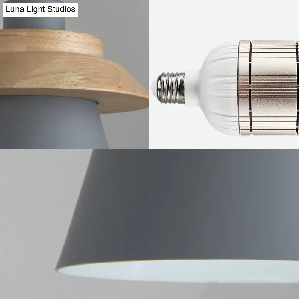 Wooden Asian Style Hanging Pendant Light For Stairways - Coolie Shade With Metal Accents