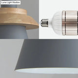 Wooden Asian Style Hanging Pendant Light For Stairways - Coolie Shade With Metal Accents