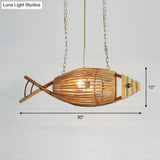 Wooden Bamboo Fish Chandelier - Asian Style Suspension Light For Restaurants