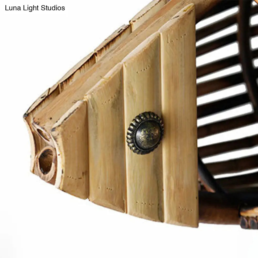 Wooden Bamboo Fish Chandelier - Asian Style Suspension Light For Restaurants