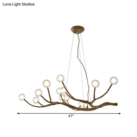 Wooden Branch Chandelier Lodge Style Ceiling Light With Glass Ball Shade - Warm/White 8/12/16 Lights