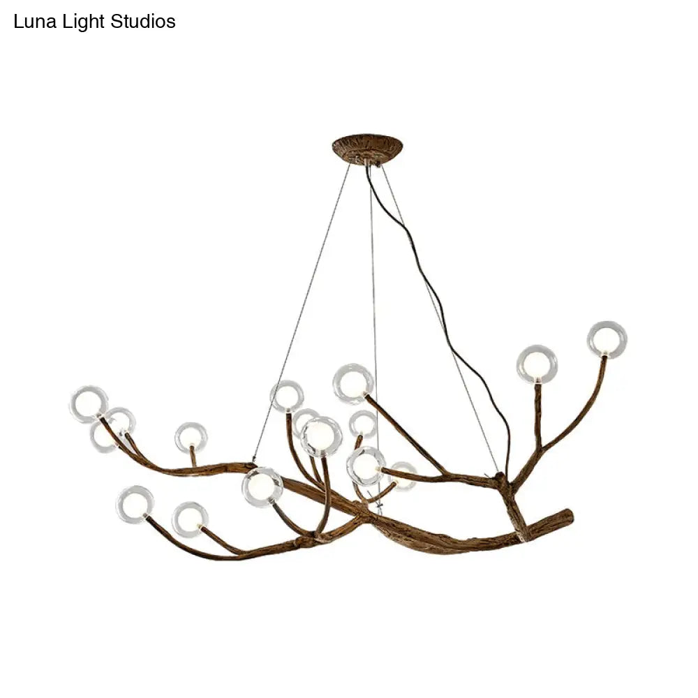 Wooden Branch Chandelier Lodge Style Ceiling Light With Glass Ball Shade - Warm/White 8/12/16 Lights