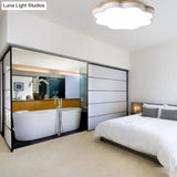Wooden Ceiling Light With Floral Shade - Flush Mount For Kids Bedroom