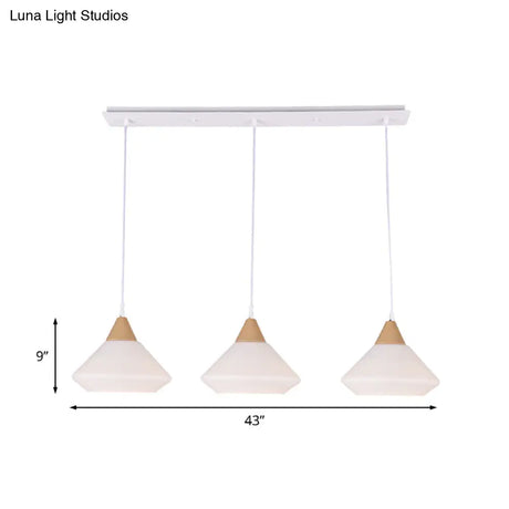 Wooden Cone Pendant Light With 3 Cream Glass Bulbs For Multiple Hanging - Simplistic Ceiling Fixture