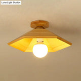 Wooden Conical Ceiling Flush Mount Light In Wood Finish - Simple And Stylish
