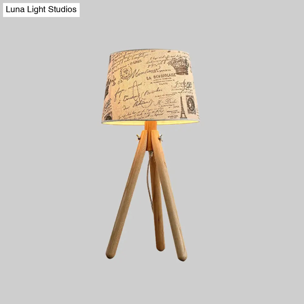 Wooden Conical Desk Lamp With Fabric Shade - Contemporary Task Lighting