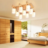 Wooden Double - Layer Glass Flush Mount Chandelier For Living Room Ceiling - Simplicity In Design 9