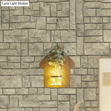 Wooden House Wall Light With Modern Flower/Plant String Accent Ideal For Cafes And Tea Shops