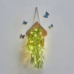 Wooden House Wall Light With Modern Flower/Plant String Accent Ideal For Cafes And Tea Shops Wood /
