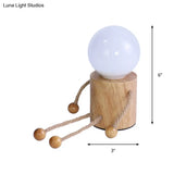Wooden Led Cartoon Nightstand Light - Puppet Shaped Bedside Nightlight In Beige