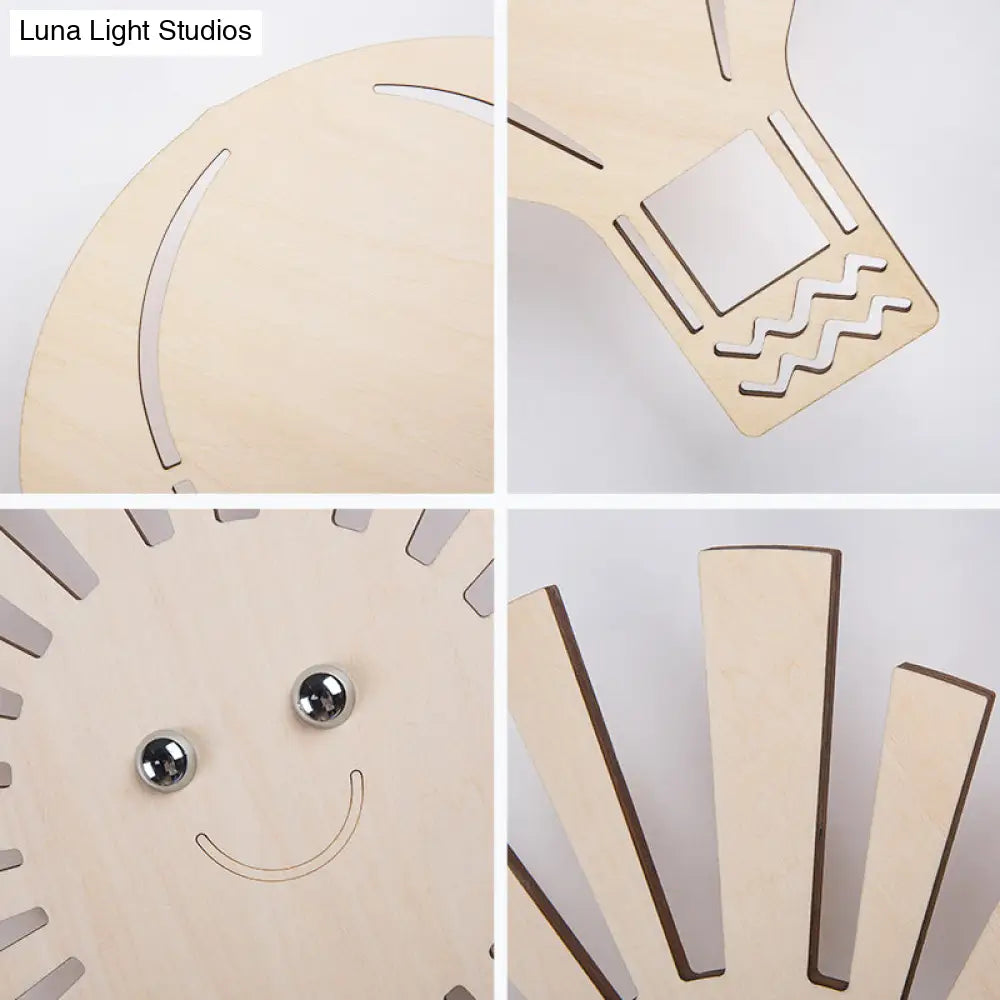 Wooden Led Wall Lamp With Cartoon Pattern - Perfect For Living Room And Kids Decor