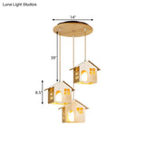 Wooden Lodge Pendant Lamp With 3 Beige Headlights For Dining Table