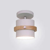 Wooden Nordic Modern Hallway Ceiling Light With Metal Shade - 1-Light Semi Flush Mount White /