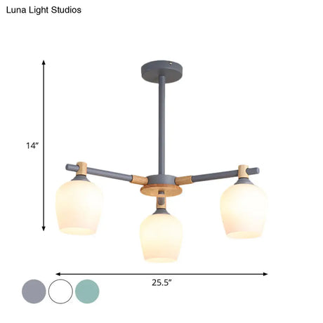 Wooden Nordic Style Chandelier With 3/6 Lights In Green/Gray/White For Living Room - Hanging Urn