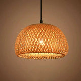 Wooden Pendant Bedside Lamp With Bamboo Shade - Asian Style Drop Light Wood / 12