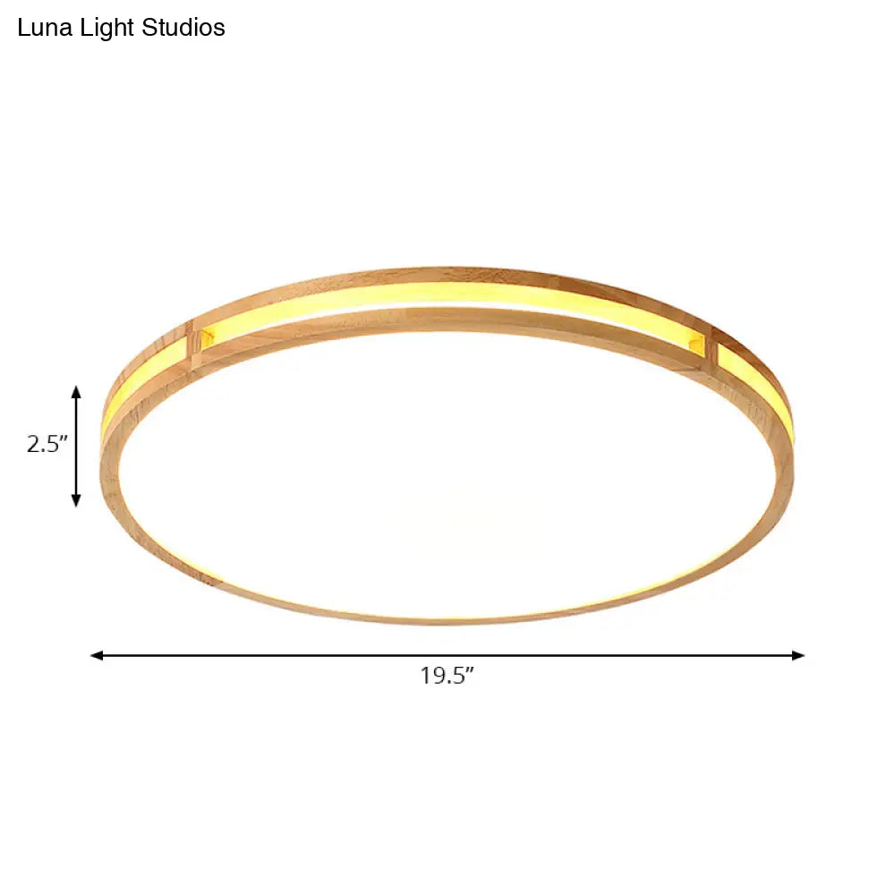 Wooden Round Flush Ceiling Lamp: 16’/19.5’ Wide Acrylic Simple Style Light For Dining Room