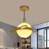 Wooden Semi Flush Mount Milk Glass Globe Light - Nordic Design Ideal For Balcony 15W Wood