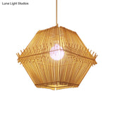 Woven Bamboo Pendant Ceiling Light - Contemporary 1-Head Wood Drop With/Without Shade