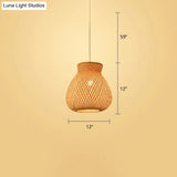 Woven Bamboo Pendant Light - Modern Single Wood Hanging Ceiling Fixture For Restaurants