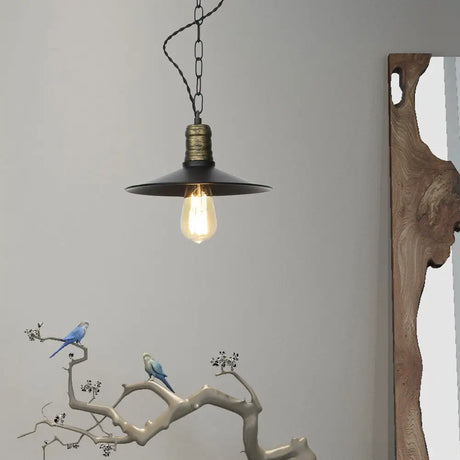 Wrought Iron Black Pendant Light - Retro 1-Light Ceiling Fixture For Living Room (7’/8.5’/10’