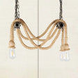 Wrought Iron Bronze Chandelier Lamp With Hemp Rope For Bar - Antique Style 4 Lights Open Bulb