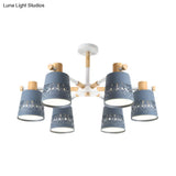 Wrought Iron Carved Chandelier - 6-Light Macaron Style Hanging Light For Living Room